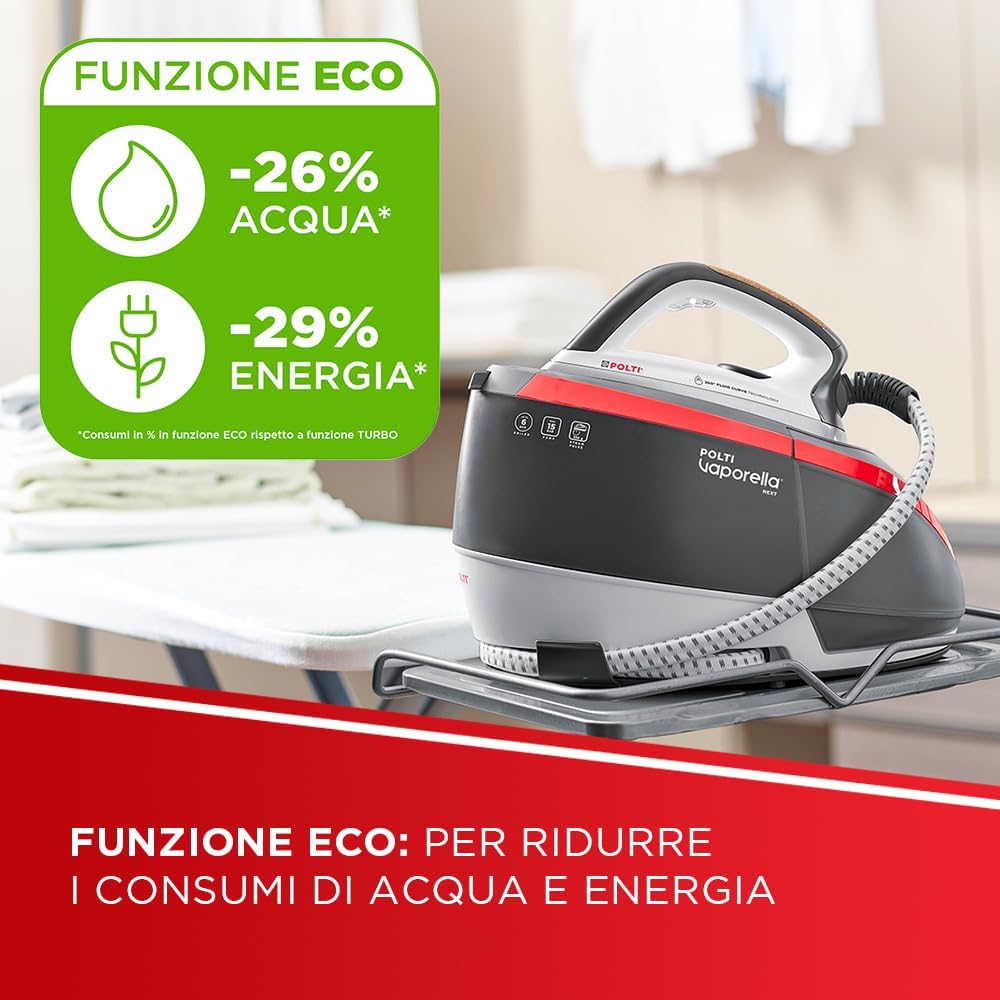 Polti Vaporella Next VN18.30 Steam Iron with Boiler, Pressure up to 6 Bar, Power 2200 W, Eco and Turbo Function, Unlimited Autonomy, Steam Pulse 350 g, Grey and Red