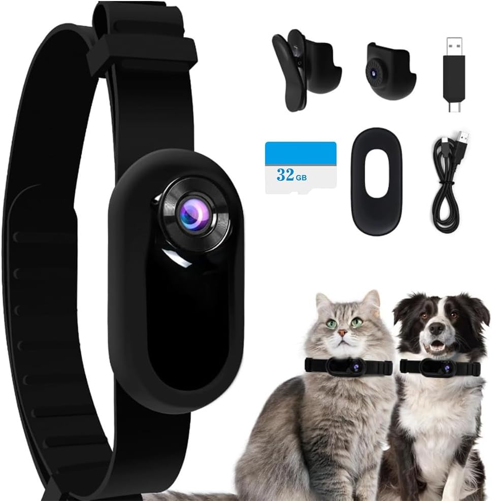 AZURAOKEY Cat Dog Collar Camera with 32GB SD Card Mini HD 1080P Outdoor Camcorder Birthday Gift