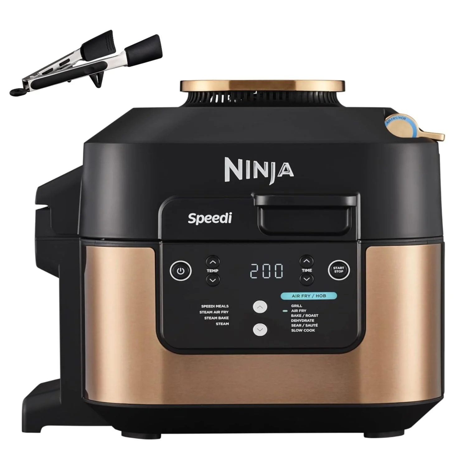 2025 Ninja Speedi Multicooker, 5,7L, 10-in-1 Multicooker, Friggitrice ad aria, Slow Cooker, Griglia, Forno, Nero & Rame ON400EUCP
