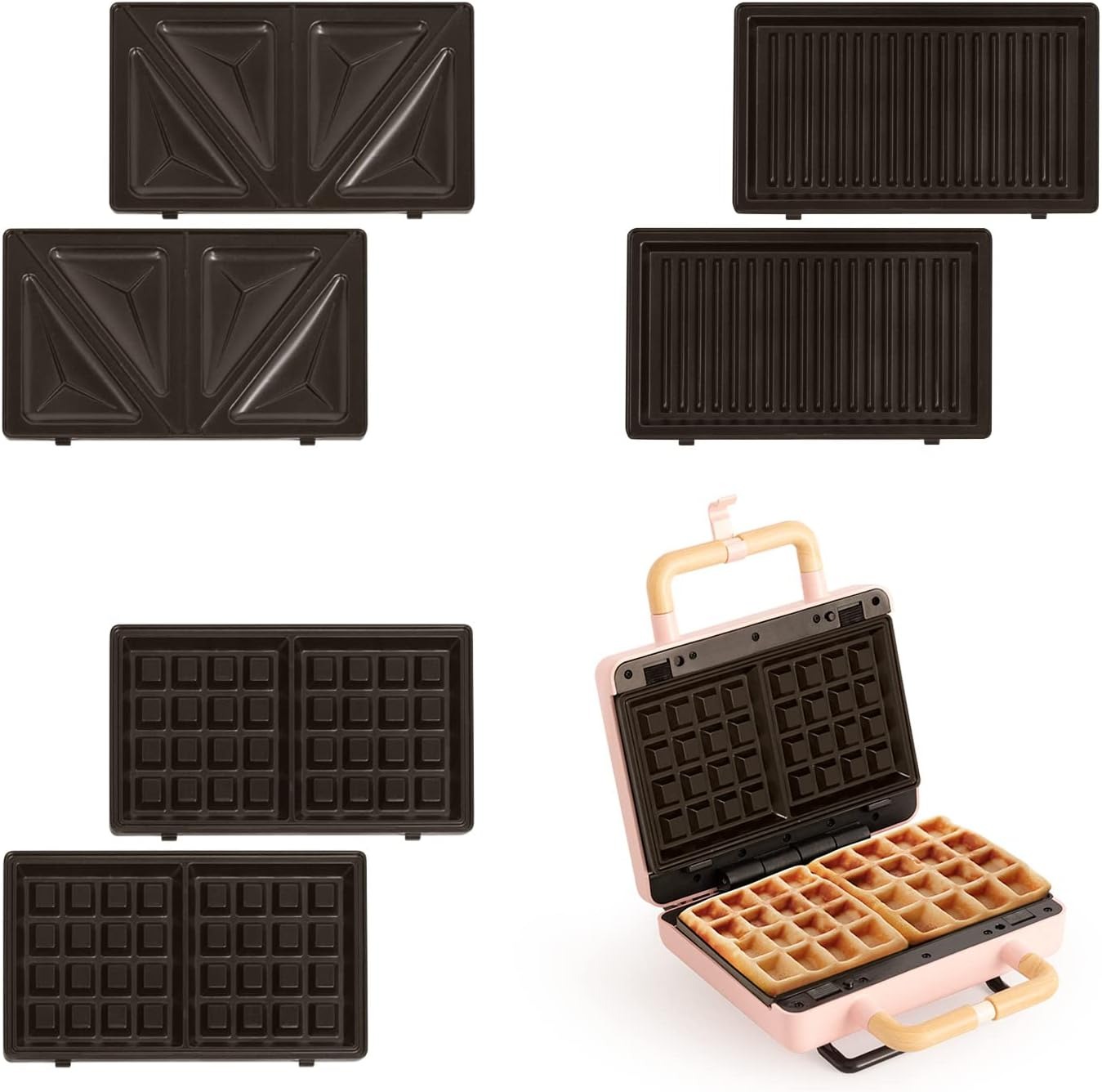 CREATE/STONE 3 IN 1 STUDIO/Sandwichera grill e waffle,rosa,800W,con piastre antiaderenti