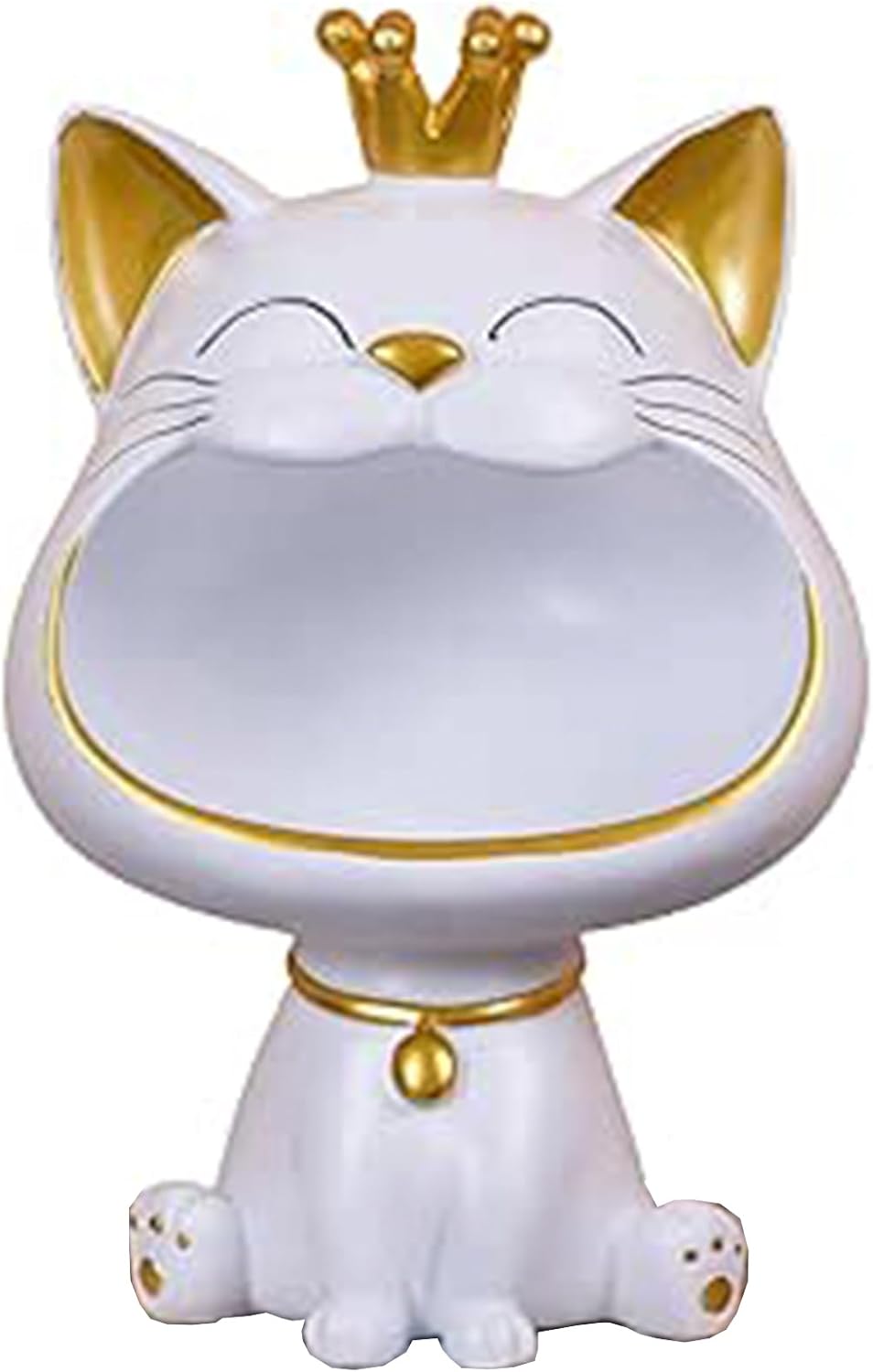 Moaobooh Statua di gatto, gatto fortunato Storage Sculpture, casa soggiorno per l'ingresso, ridere gatto e chiavi, scatola decorativa per piccoli oggetti (bianco)
