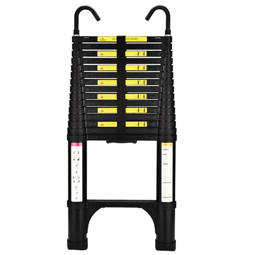 HBTower Scala telescopica da 4,7 metri con ganci e piedini antiscivolo, leggera scala pieghevole in alluminio per soppalchi, camper, esterni ed interni, capacità di 150 kg.Nero : Amazon.it: Fai da te