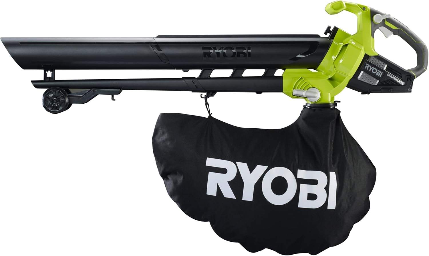 Ryobi OBV18 Brushless Battery Blower 18 V ONE+, 2-in-1 Aspirator and Blower, with Metal Blades Shredding Leaves, Battery Not Included