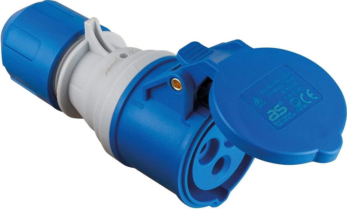 as - Schwabe CEE Caravan Adapter Cable 1.5 m - CEE Plug 400 V / 16 A / 5 Pin & CEE Connection with Hinged Lid 230 V / 16 A / 3 Pin - Suitable for Indoor / Outdoor Use - IP44 - Made in Germany