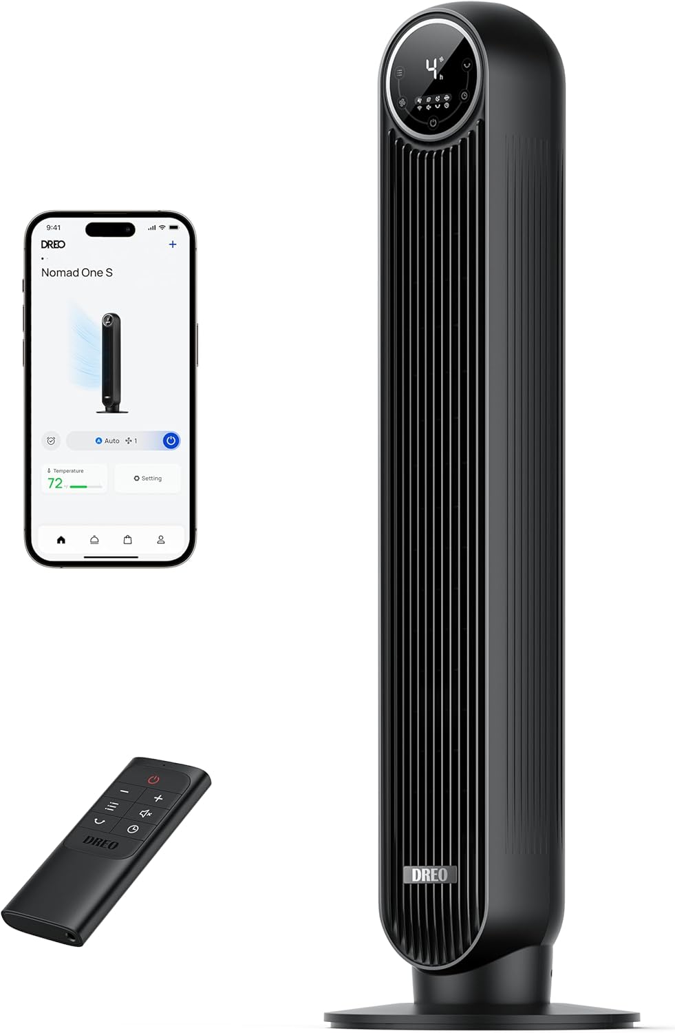 Dreo Ventilatore a Torre Smart Silenzioso, Potente 7.6 m/s, Ventilatori a Colonna con Telecomando, 4 Modalità, 4 Velocità, Oscillazione a 90°, Timer da 1 a 8 ore, Schermo LED, Compatibile con Alexa