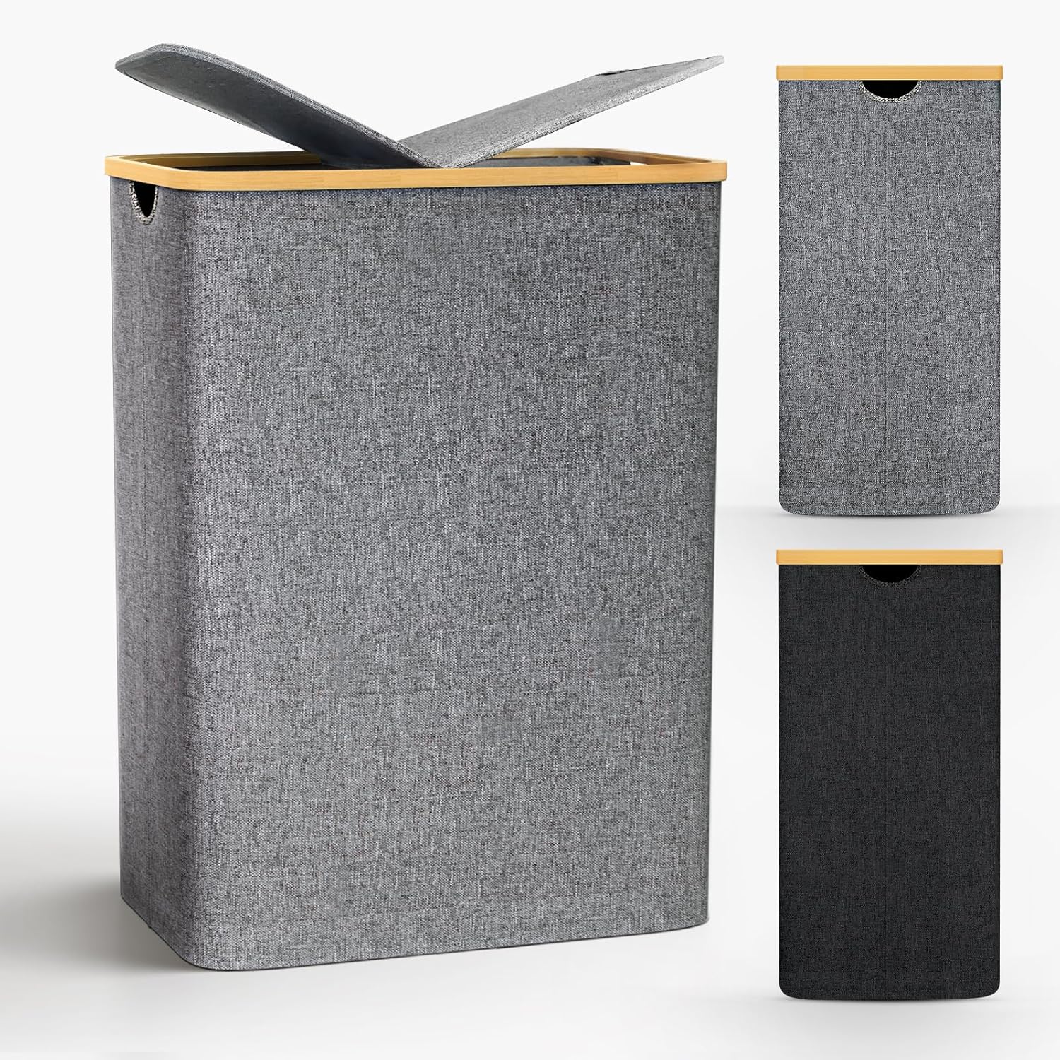 Cesto Portabiancheria Sporca Grande -100L Cesto Biancheria Sporca per Bagno in Bambú con Coperchio, Cesta Panni Sporchi con Manici per Bagno, Lavanderia, Camera da Letto per Salvaspazio-Grigio