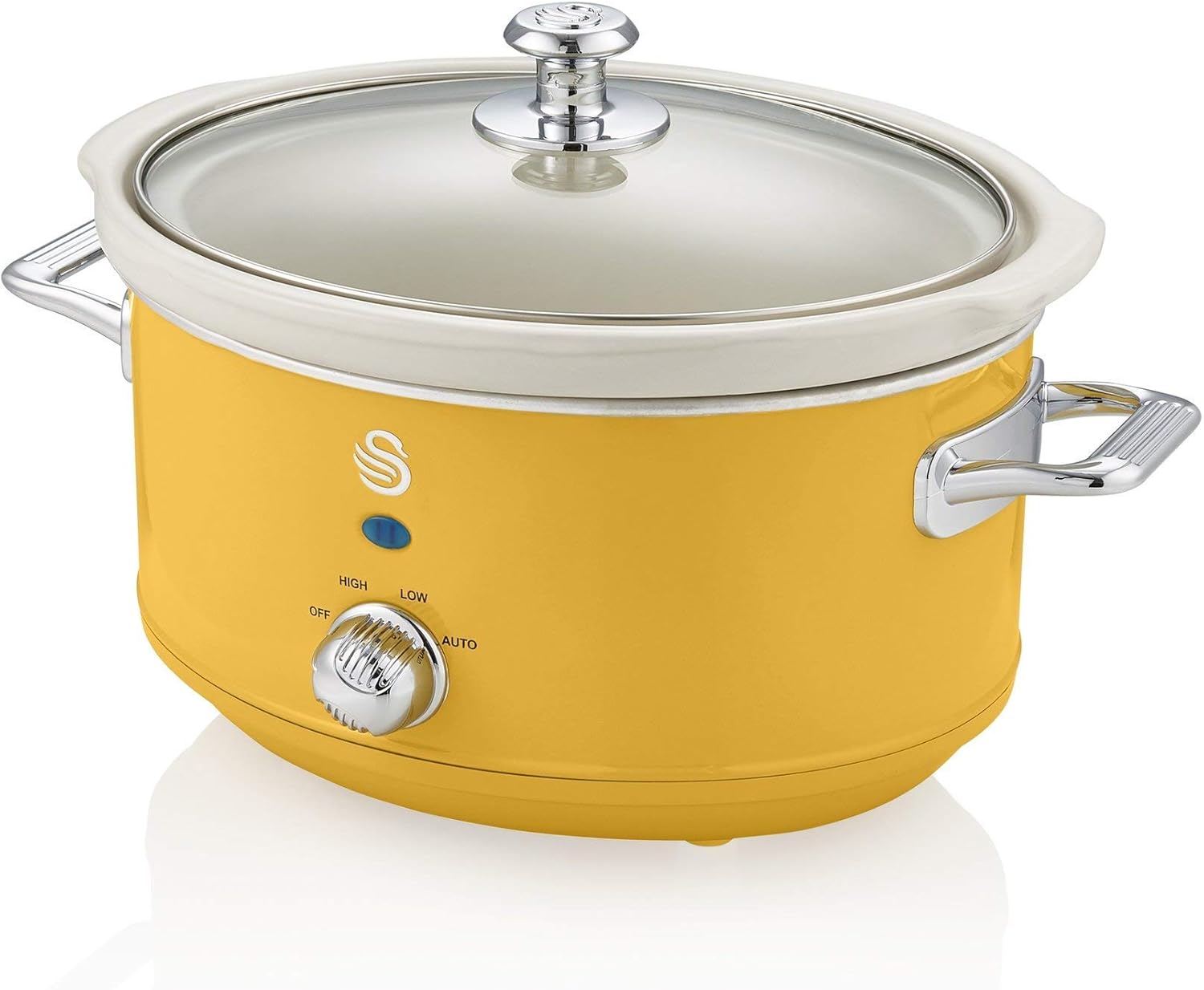 Swan Retro SF17021YELN Slow Cooker 3.5L Removable Cooking Container, Ceramic Non-Stick PFOA & PTFE Free, 3 Temperature Levels, Glass Lid, Vintage Design, Yellow, 200 W