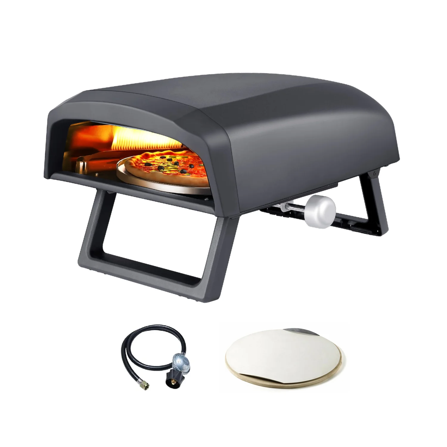 Forno Pizza A Gas Piatto Rotante con Rotella 4000w 64x44x31,5cm