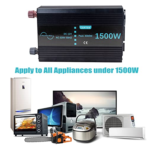 CAPTOK 1500W Power Inverter Onda Sinusoidale Pura 12V 230V con display LCD Invertitore di Tensione per sistema solare RV domestico : Amazon.it: Commercio, Industria e Scienza