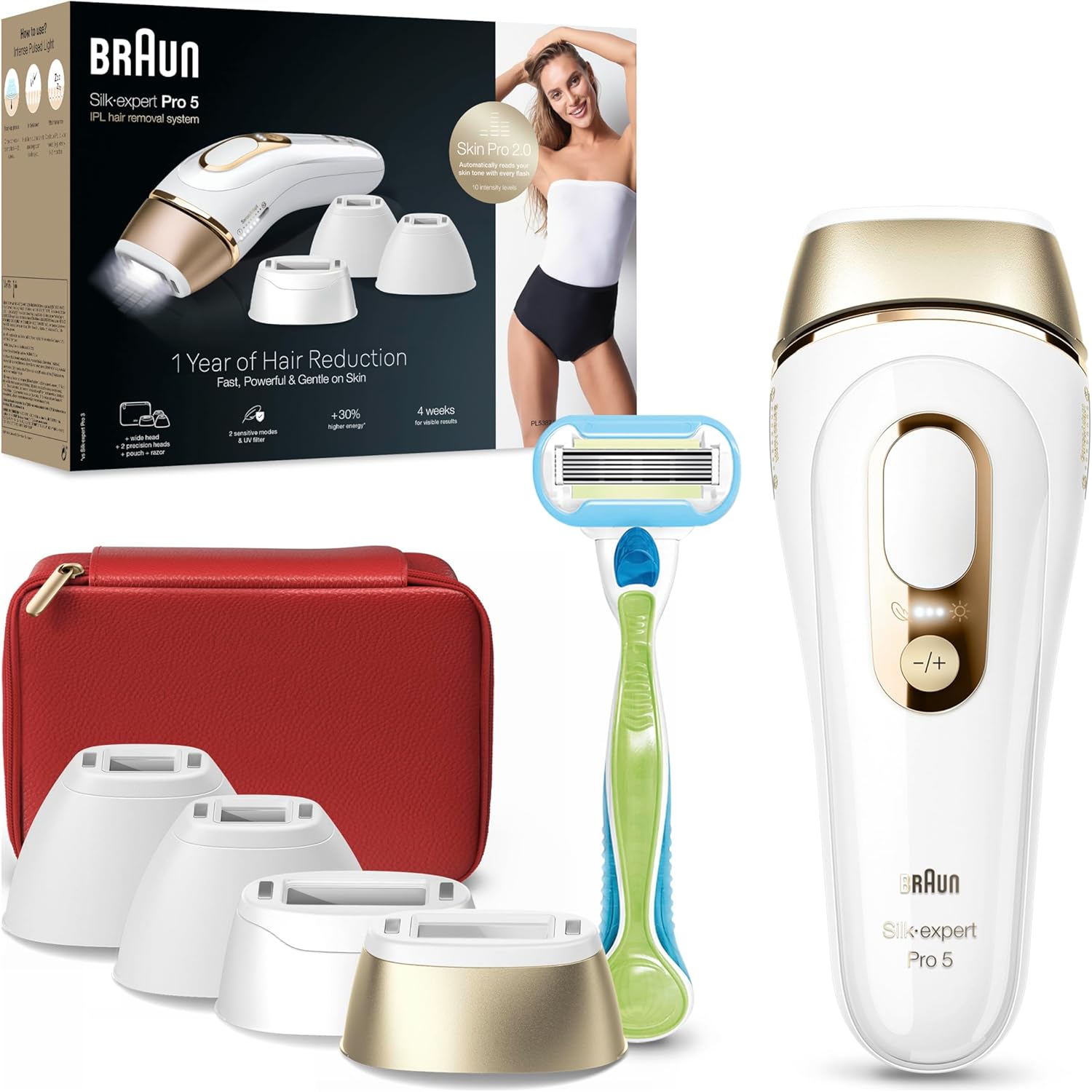 Braun Silk·expert Pro 5 Epilatore Luce Pulsata, Depilatore Corpo Donna, Alternativa al Laser Peli, Con Custodia, Rasoio Donna Venus, 4 Testine, Luce Pulsata Braun, Idea Regalo, PL5382