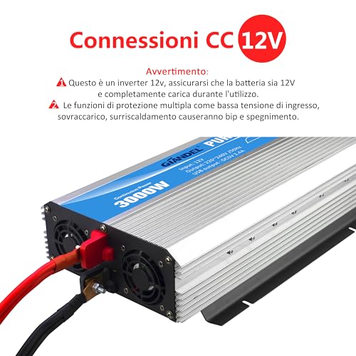 GIANDEL Inverter a onda sinusoidale pura 3000W Convertitore DC 12V a AC 220V 230V con telecomandoler prese AC doppie&Display a LED per uso home di camion RV : Amazon.it: Elettronica