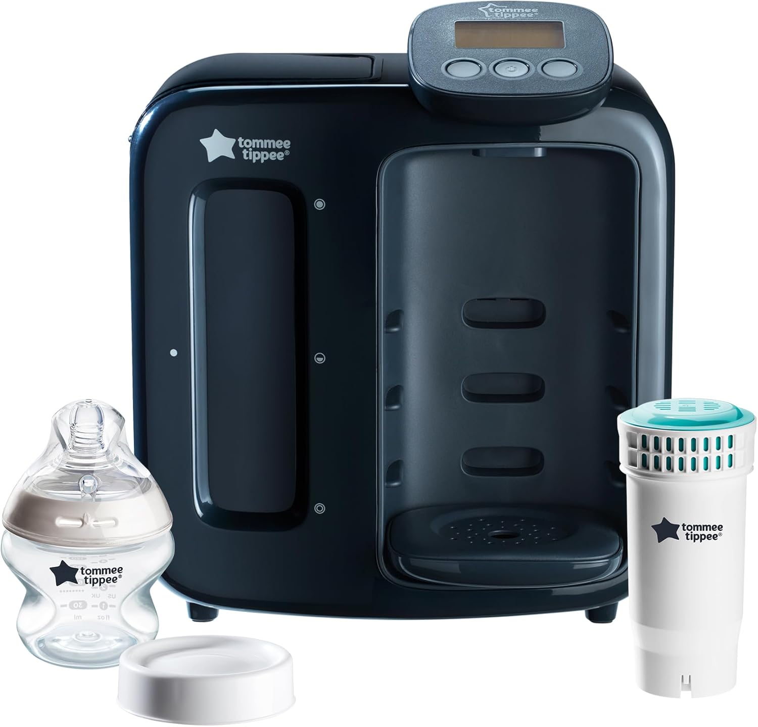 Tommee Tippee Perfect Prep Day and Night: preparazione rapida del biberon con filtro antibatterico, display digitale e funzioni per il sonno, Grigio antracite