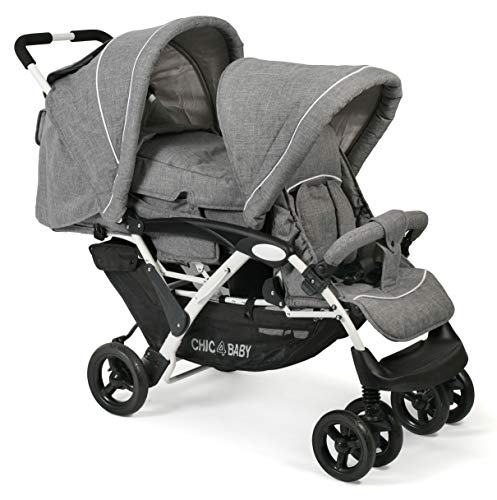 CHIC 4 BABY   Passeggino gemellare DUO con borsa per il trasporto e parapioggia, passeggino fratello per due bambini, passeggino gemellare, passeggino tandembuggy, passeggino, jeans grigio : Amazon.it: Prima infanzia