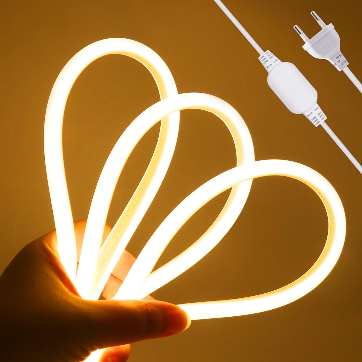 HEGEHE - Striscia LED COB 220V, flessibile impermeabile IP65, striscia neon LED FCOB 288 LED/m CRI90+, tagliabile ogni 50 cm, illuminazione a 270掳 [4M, bianco caldo 3000-3500K]