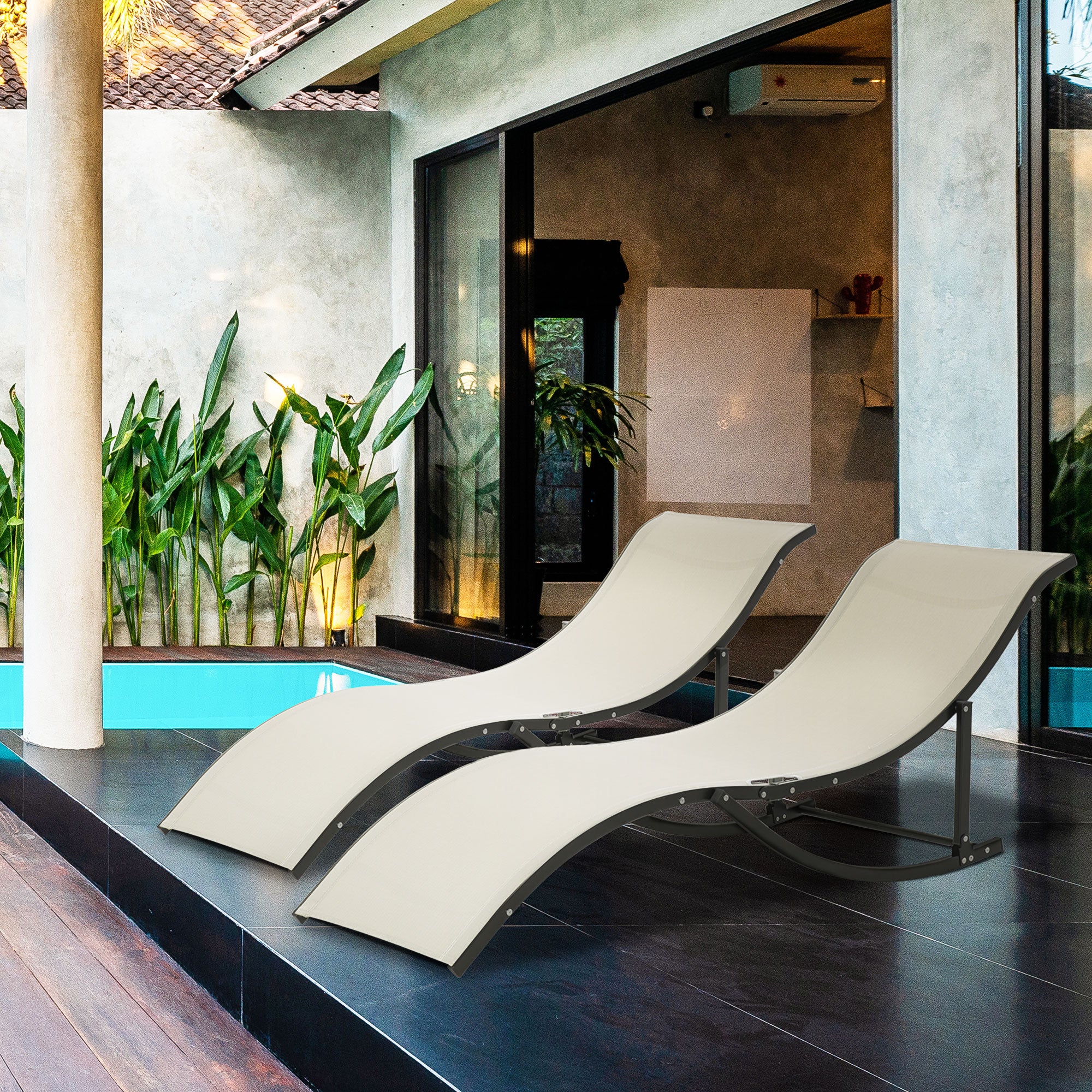 Easycomfort Set 2 Sdraio da Giardino Pieghevoli, Lettino Prendisole in Alluminio e Textilene, 61x165x63cm