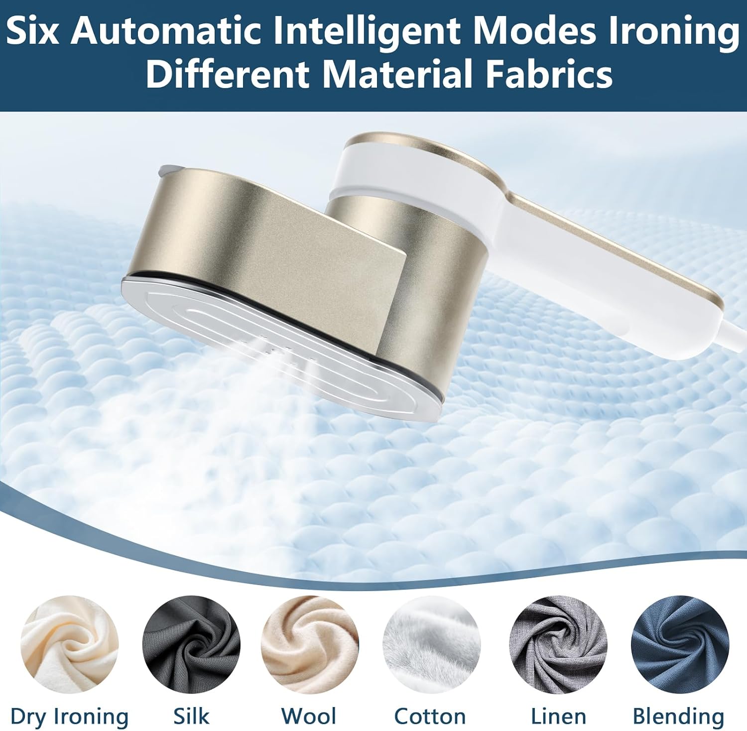 PKBD 2 in 1 Portable Travel Ironing Iron Vertical Portable 6 Smart Modes, Fast Heating in 9s – 1200 W Electric Ironing Machine with Pouch Bag (Gold-White)