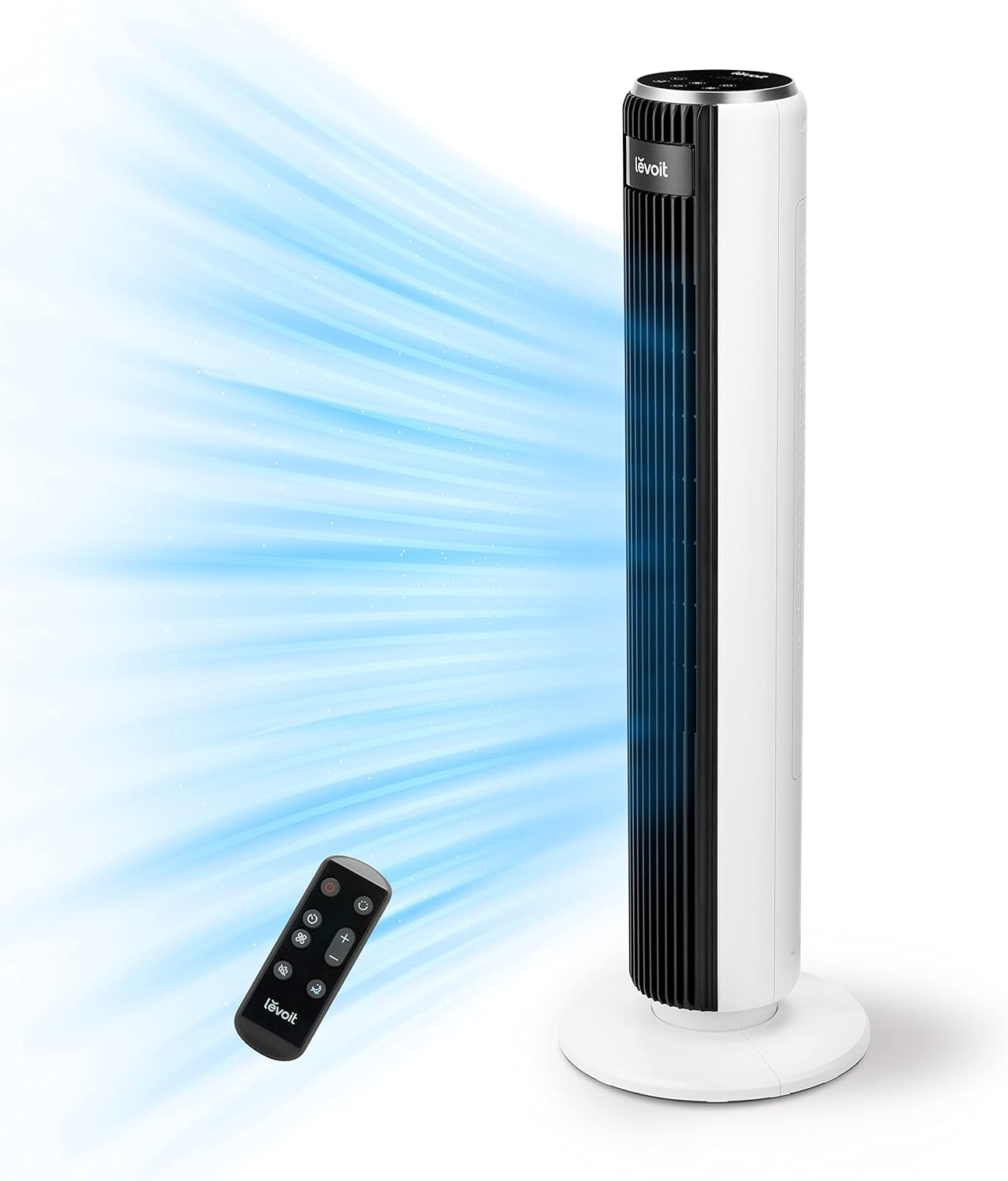 LEVOIT Tower Fan 25 dB| 7.9 m/s| 108 cm, 60° Powerful 7.9 m/s Adjustment for Bedrooms, Large Rooms, 4 Modes, 12 Speed, 1-12H, Remote Control, White
