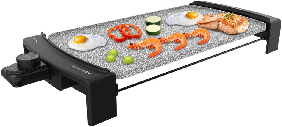 Cecotec Tasty&Grill 3000 RockWater Electric Grill Plate, 2600 W, RockStone Coating, E-Shaped Resistance, Adjustable Thermostat and Dishwasher Safe