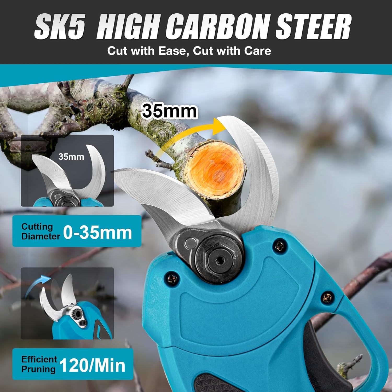 Electric Garden Scissors for Makita 18 V Battery, Brushless Pruning Scissors 600 W Professional with 2 x 2000 mAh Batteries, Portable Garden Shears with LED Counter, Cutting Diameter 20-35 mm