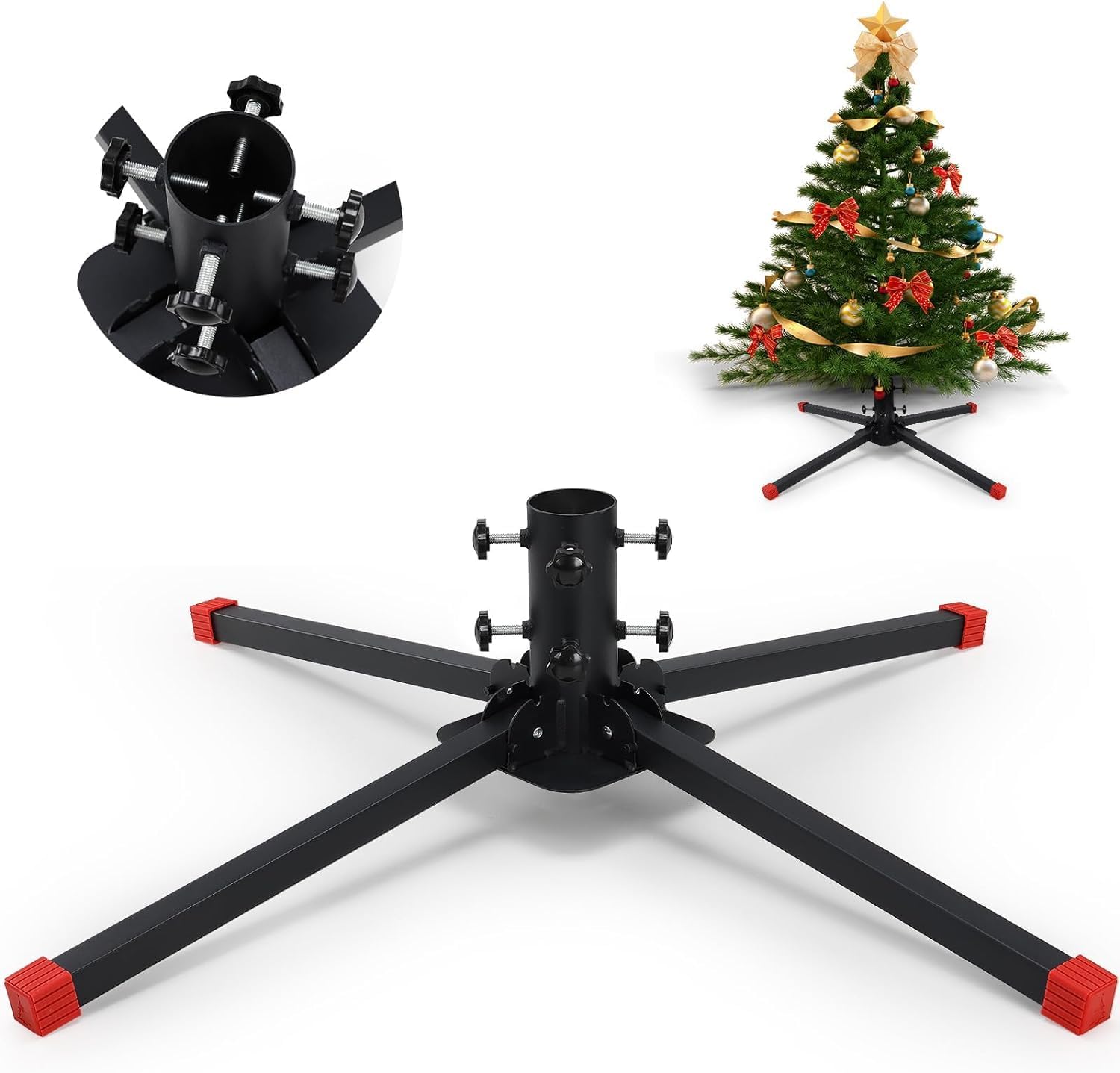 Base per Albero di Natale, Supporto per Albero di Natale Pieghevole, Robusto ed Portatile, Supporto in Metallo per Albero di Natale Artificiale in 38mm ed Ombrellone da Terrazza-Spiaggia/Nero Opaco