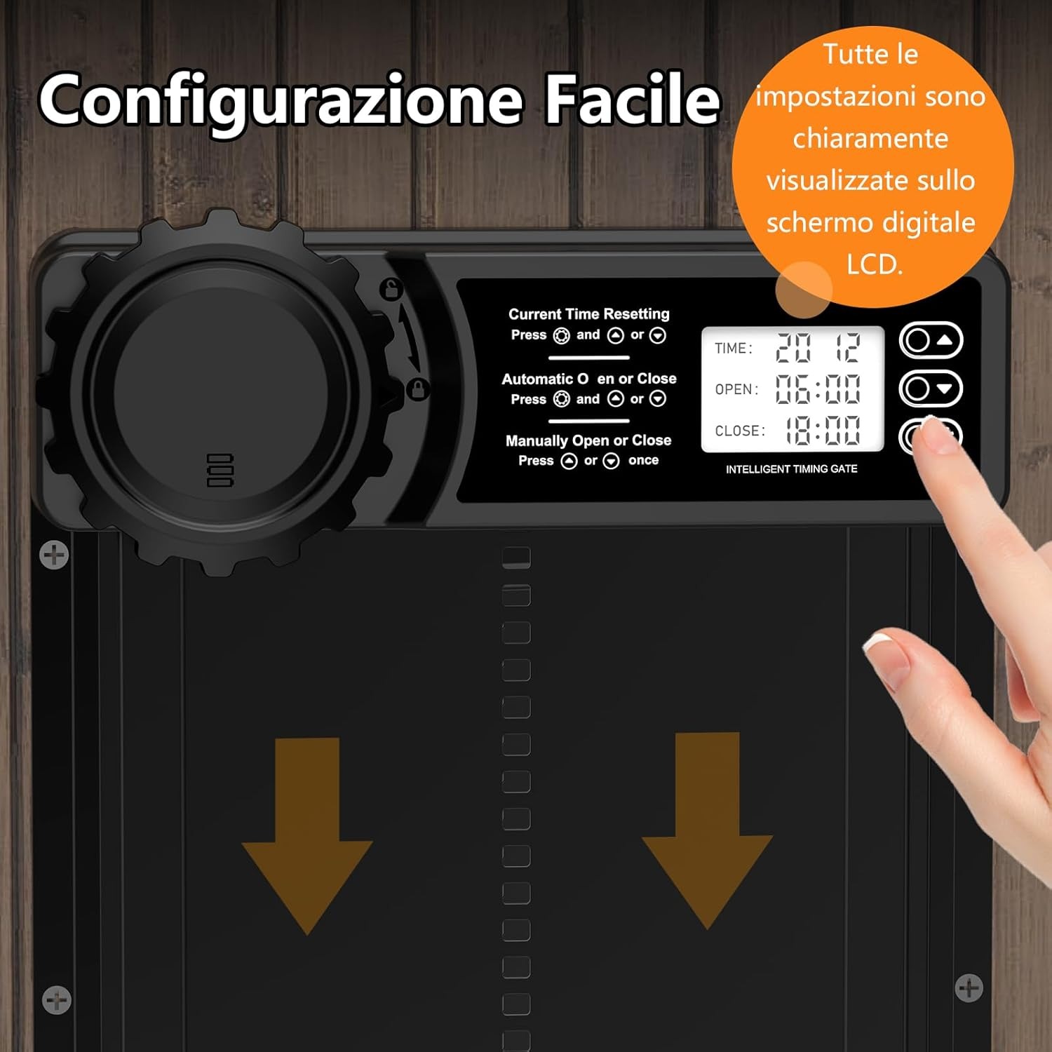 CHAMUTY Porta Automatica per Pollaio con Display, Porta Automatica Pollaio Alluminio, Timer di Ritardata Serale e Mattutina, Porta Pollaio Automatica, Nero