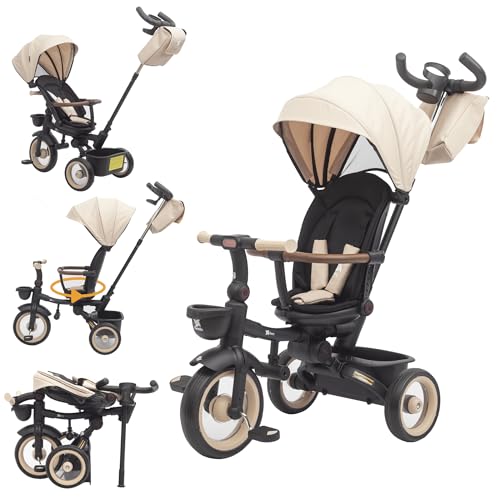 Twinly   Triciclo Evolutivo Bambino Sami Pieghevole con Sedile Girevole 360 Bicicletta 2 anni   Passeggino Bambino, Giocattolo, 1 5 anni o 25 kg   Luce, Cappottina Estensibile e Manico Parentale : Giochi e giocattoli