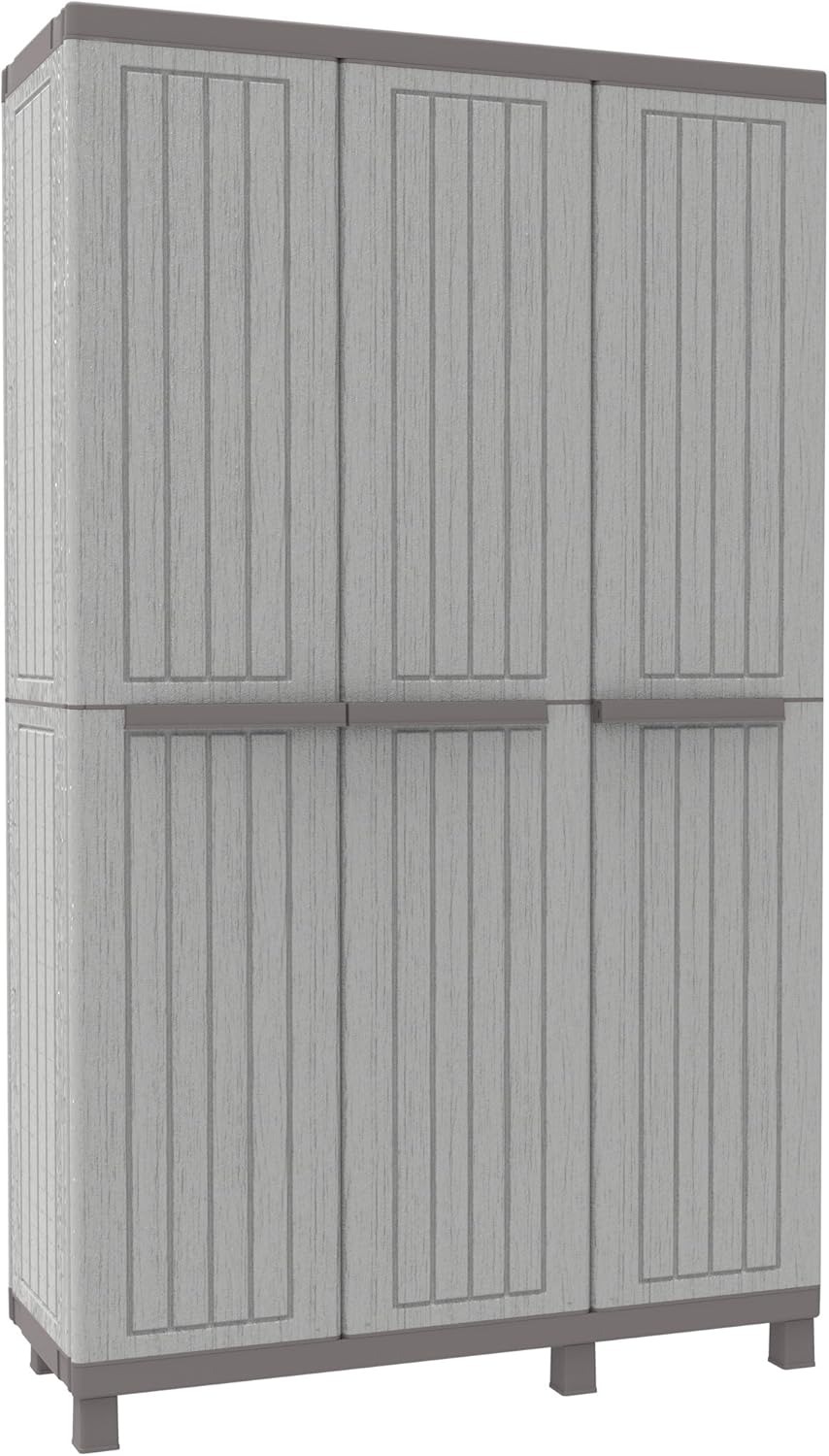 Terry, C-Wood 102a, Armadio da Esterno Interno, Multifunzionale, Tre Ante Effetto Legno, Due Vani Separati. Materiale: Plastica, Dimensioni: 102x39x170 cm