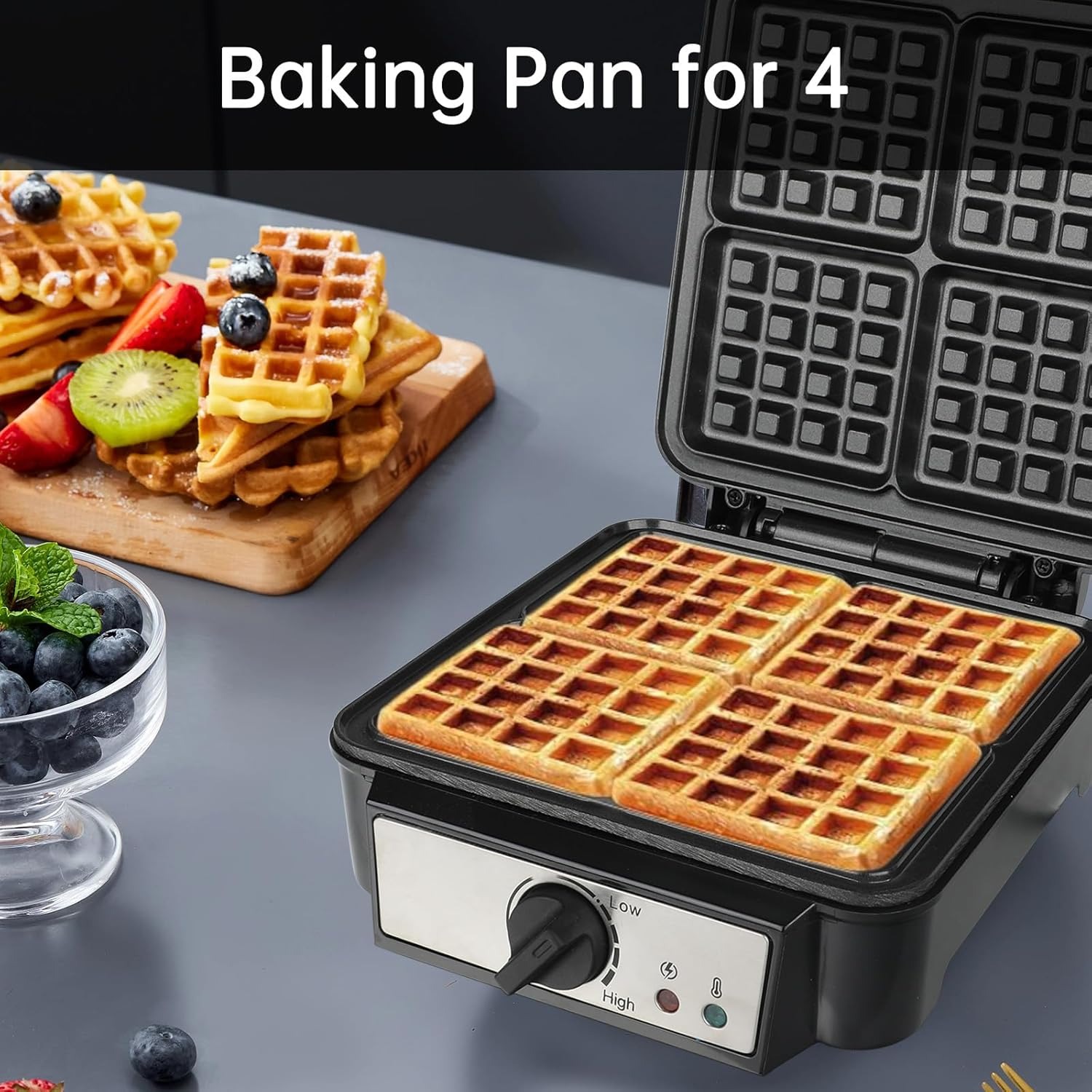 Piastra per waffle XXL, 4 fette, 1200 Watt, macchina per waffle, paninigrill, tostapane per waffle maker