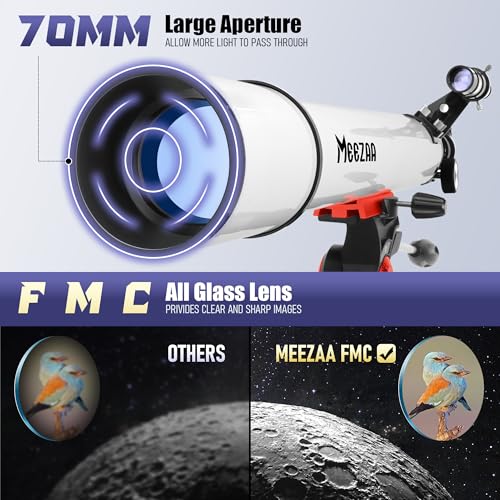 MEEZAA Telescopio, Telescopio Astronomico Professionale Adulti, 70/700mm AZ Telescopio Rifrattore per Bambini e Principianti, Telescopio portatile e potente 28x 210x con Treppiede, Adattatore Telefono : Elettronica