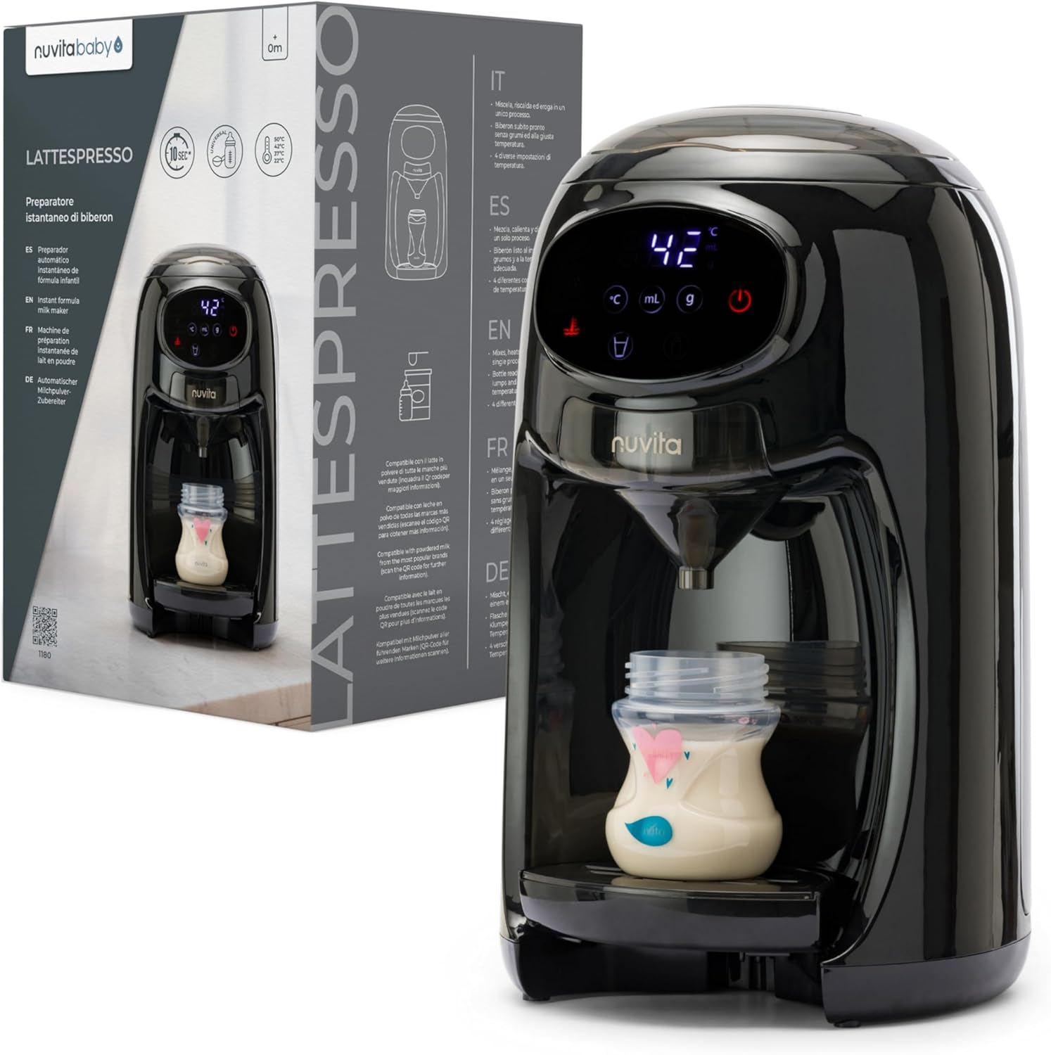 Nuvita 1180 Lattespresso - Preparatore Istantaneo di Latte in Polvere, Dosaggio, Riscaldamento e Miscelazione Precisi, 4 Temperature Selezionabili, Compatibile con la maggior parte dei Brand di Latte