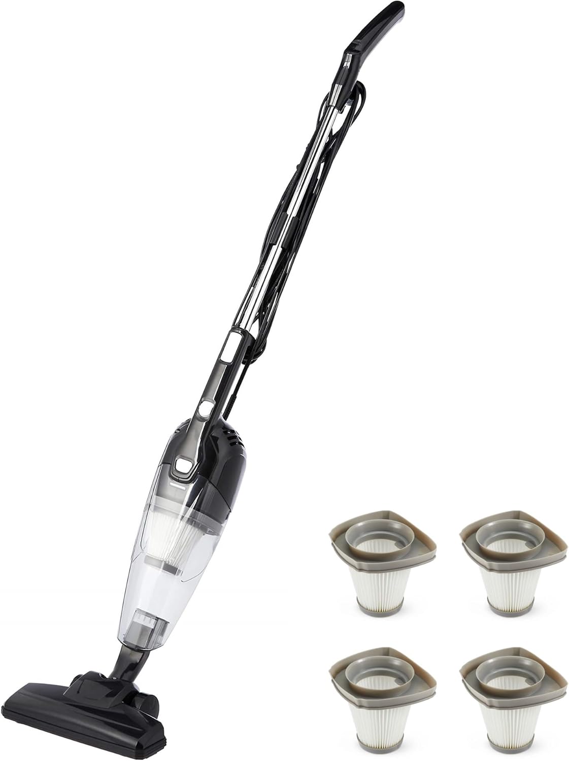 2-in-1 Electric Broom with Wire + Replacement HEPA Filter Set (4 Pieces) - Lightweight Vacuum Cleaner, Eco Motor, Washable Filters