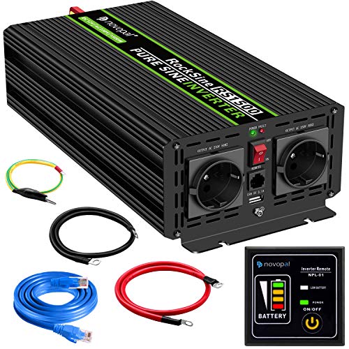 Novopal Power Inverter Onda Sinusoidale Pura 1500W 3000W Trasformatore di Potenza Convertitore DC 12V in AC 220V 230V Invertitore di Tensione,2 EU Presa con Uscita USB 5M di Telecomando : Amazon.it: Auto e Moto