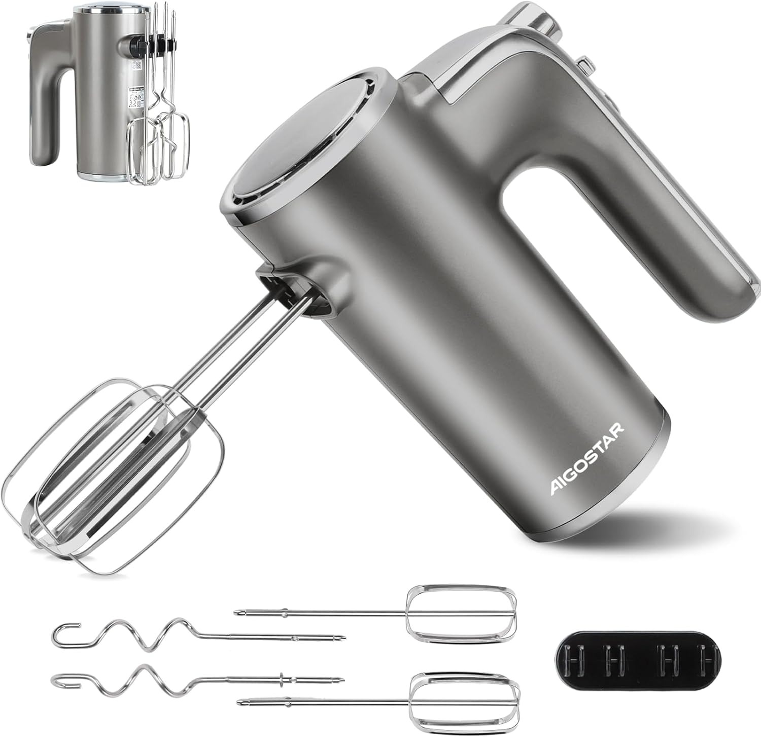 Aigostar Sbattitore Elettrico, Fruste Elettriche Professionale, 400W, 5 Velocità + Turbo, una Staffa Portaoggetti, 2 Fruste e 2 Ganci, Perfetto per Pizze e Dolci. Adela