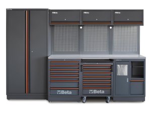 Arredo Beta C45PRO 2.0 X per officina 2955x645x2000mm con piano di lavoro in acciaio