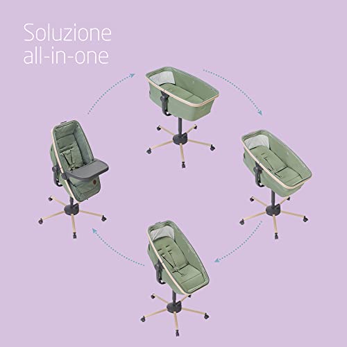 Maxi Cosi Alba Culla Neonato Reclinabile e Regolabile in Altezza, Evolutiva Trasformabile in Seggiolone Pappa, 100% Tessuti Riciclati, per Bambini 0 mesi   3 anni (15 kg), Beyond Green : Prima infanzia