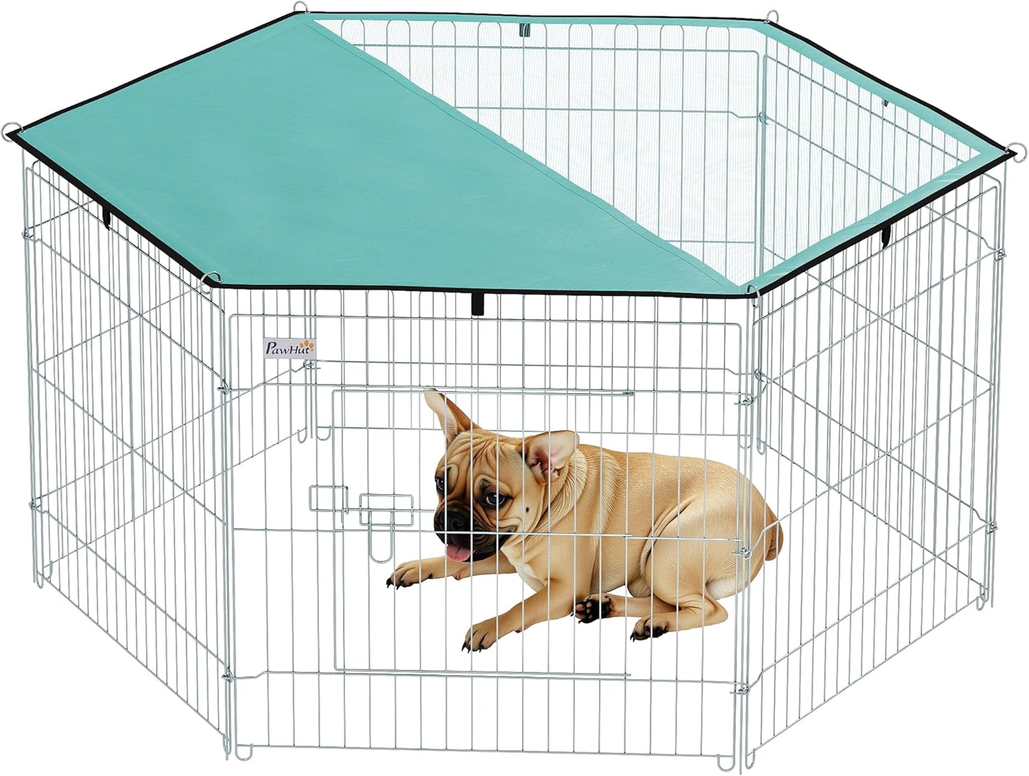 PawHut Recinto Pieghevole per Cani e Cuccioli in Filo Metallico (120cm x 60cm) con Copertura in Poliestere Impermeabile