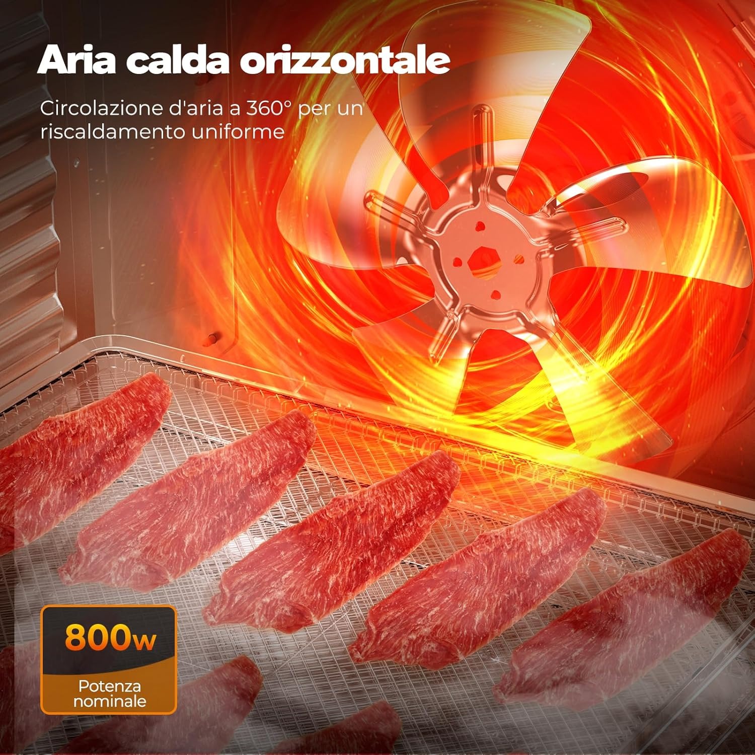 YASHE Essiccatore Alimentare, Disidratatore da 800W con Display a LED, Temperatura Fino a 75℃ e Timer 48H, 9 Vassoi in Acciaio Inox, 9 Setacci a Rete, 1 Vassoio per Frutta