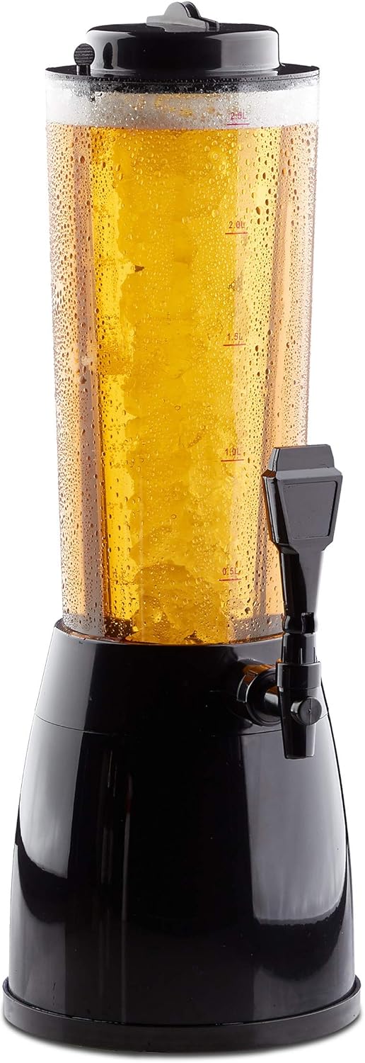 Relaxdays Beer Tower with Tap, Spiller, Transparent, 2.5 Litres, BierTower, 50 x 23 x 18 cm, Black, Cotton