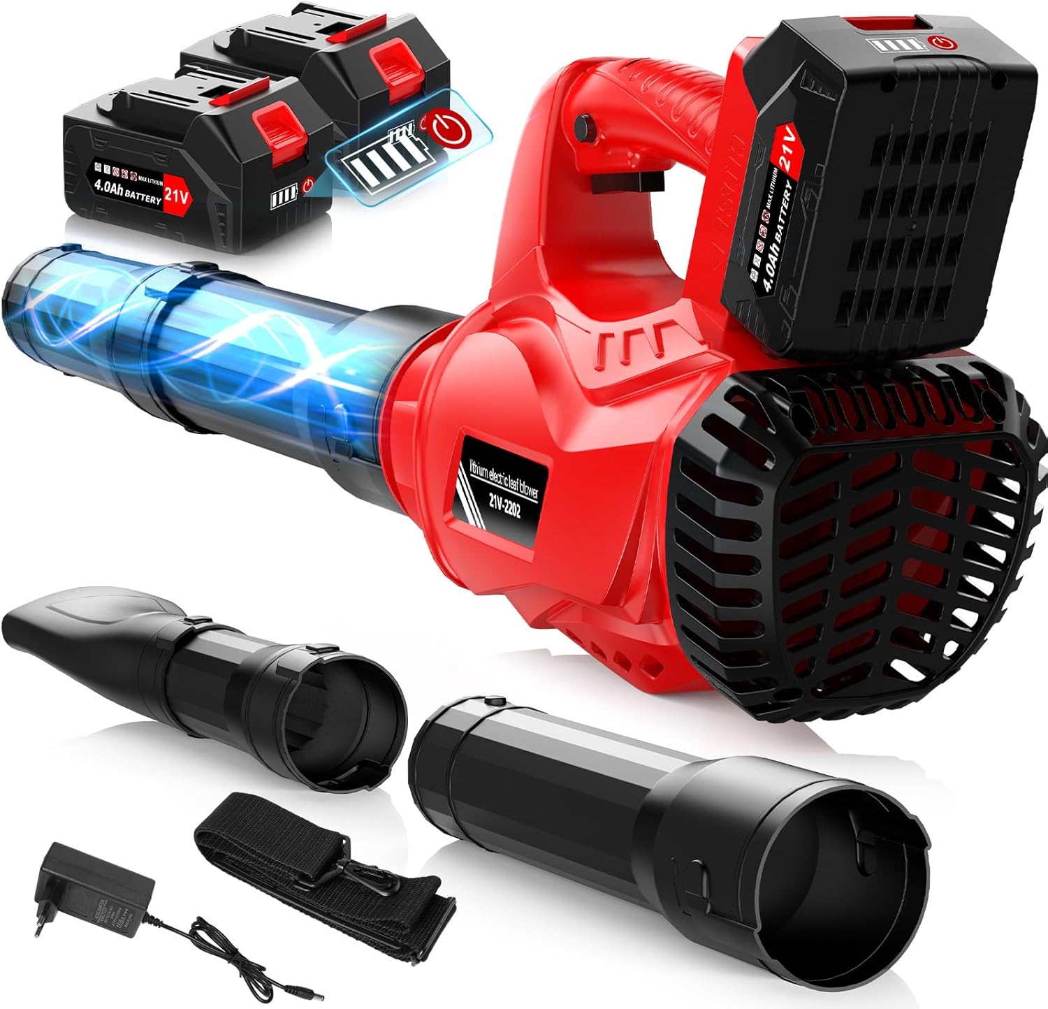 Battery Blower, 6 Speeds Cordless Electric Blower with Brushless Motor, 2 x 4.0Ah Batteries, Air Speed 310 km/h, 2 Interchangeable Nozzles, Leaf Blower for Lawn Care