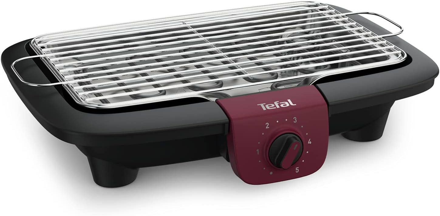 Tefal, BG90E5 Easygrill Adjust, barbecue elettrico da tavolo, 2300 Watt, superficie grill 720 cm2, facile da pulire, nero/bordeaux
