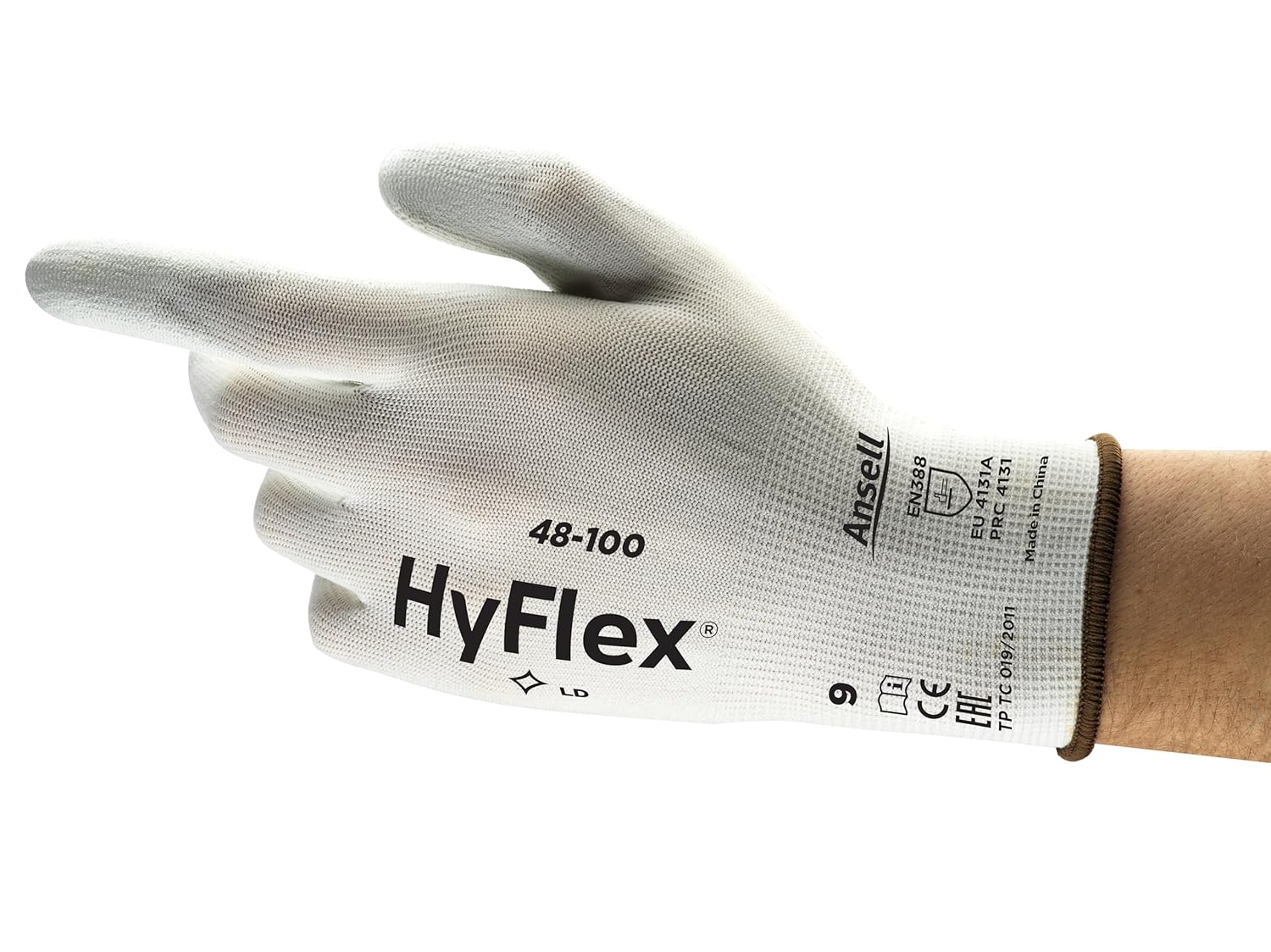 Ansell HyFlex 48-101 Guanti da Lavoro Sottili, Fodera Elastica con Rivestimento in Poliuretano, Protezione Professionale per Usi Generali e Manipolazioni Delicate, Nero, Taglia L (12 Paia)