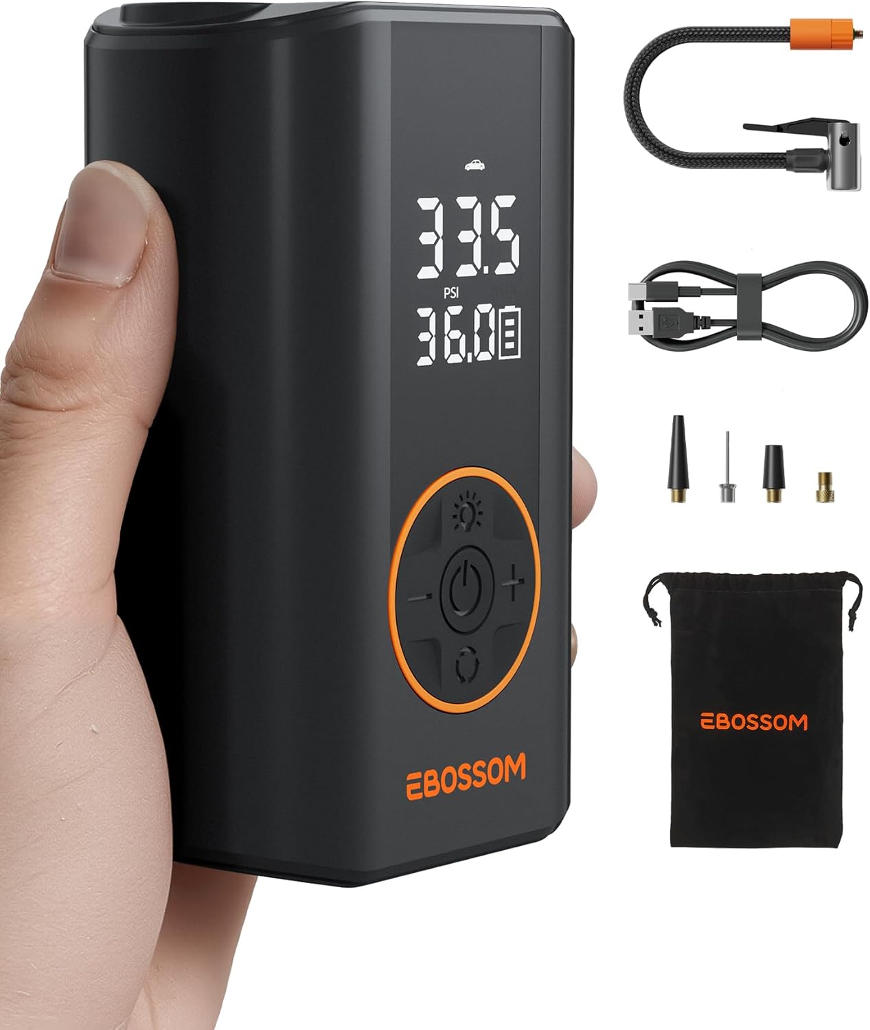 Compressore Aria Portatile,Compresseur d'aria Mini 10,3 Bar,Electric Bike Pump,Air Pump,Accessori per Bici, Moto, Auto, Palla,Gonfiatore Elettrico con Batteria Ricaricabile,luce LED,arresto automatico