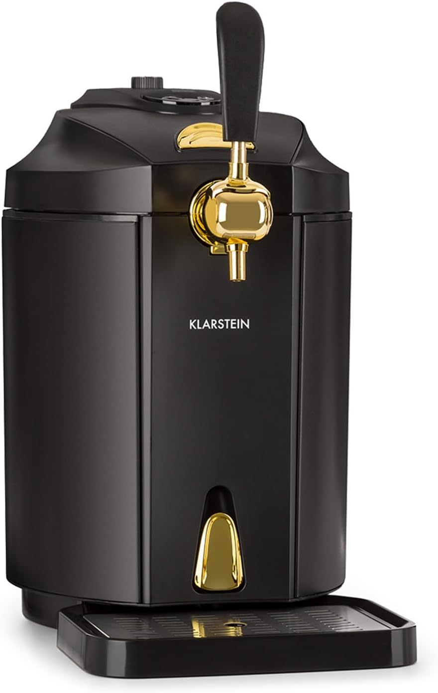 Klarstein Skal - Spillatore Birra, Spillatrice, Spillatore Birra da Casa 5 Litri, 3 x Cartuccia a Pressione CO2 e Adattatore, Display LED, Silenzioso, 2-12 °C, Vassoio Gocce, Acciaio Inox, Nero