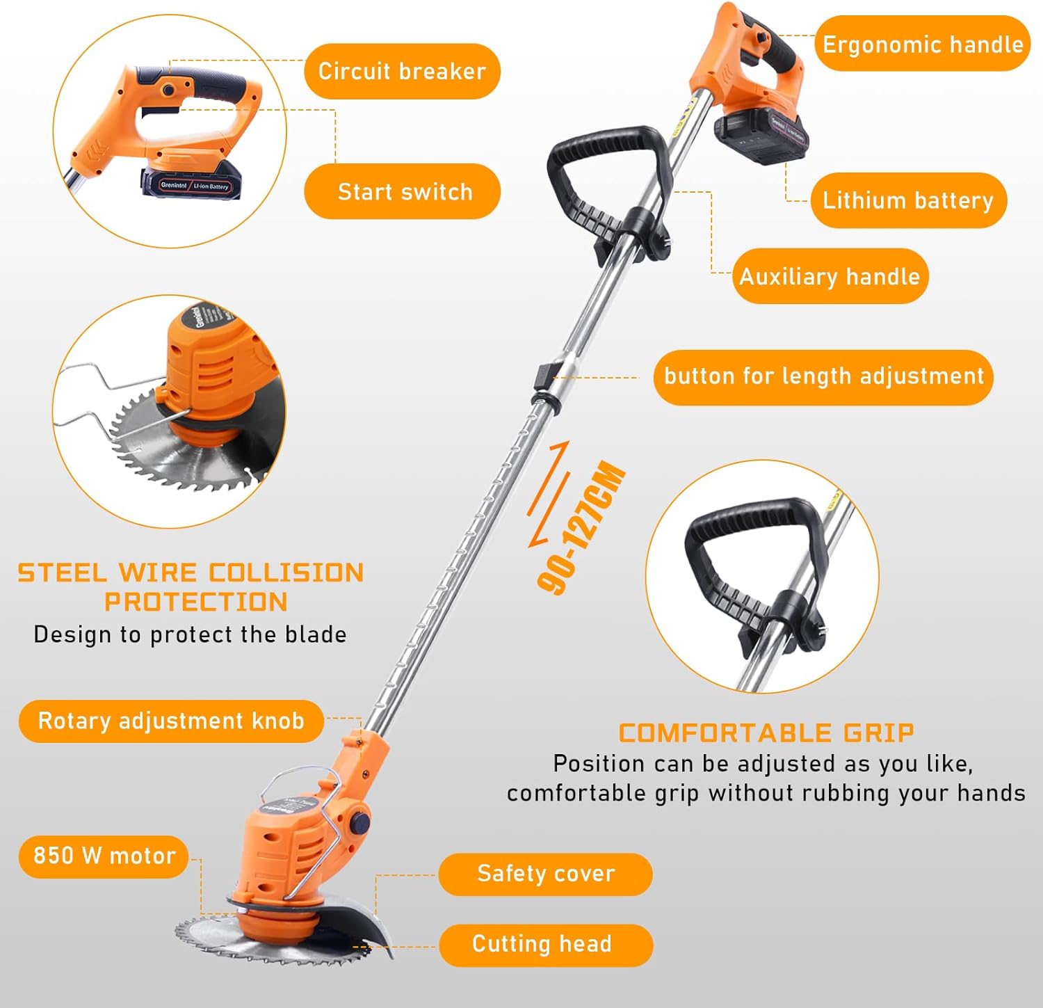 Decespugliatore a batteria,Tagliaerba a Batteria, Decespugliatore Elettrico, Tagliabordi a Batteria con 2 batterie, 4 Tipi Lame,Testata Regolabile e Maniglia Telescopica Tagliaerba per Giardino