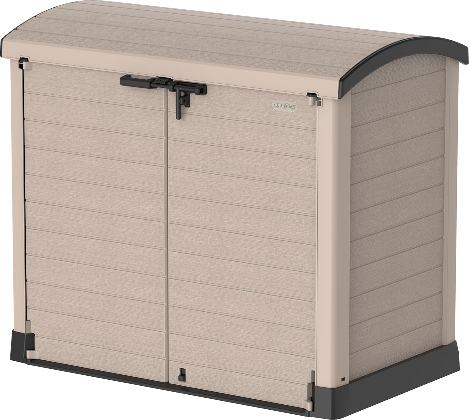 Duramax StoreAway 850L Plastic Garden Shed, Outdoor Storage Shed, Wheelie bin box, Wheelie Bin Hideaways, Durable Construction, Ideal for Tools, BBQs & 2x Garbage Bins, 130x74x110 cm, Warm Taupe