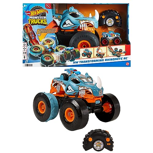 Hot Wheels Monster Trucks   Rhinomite Trasformabile Radiocomandato in scala 1:12 & Confezione da 20 Macchinine, Veicoli in Scala 1:64 Assortiti : Giochi e giocattoli