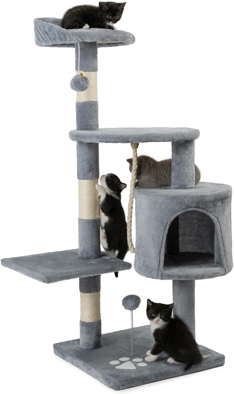 lionto Scratching Post for Cat Tree Scratching Post Cat Toy Toy Cats Height 112 cm, Light Grey