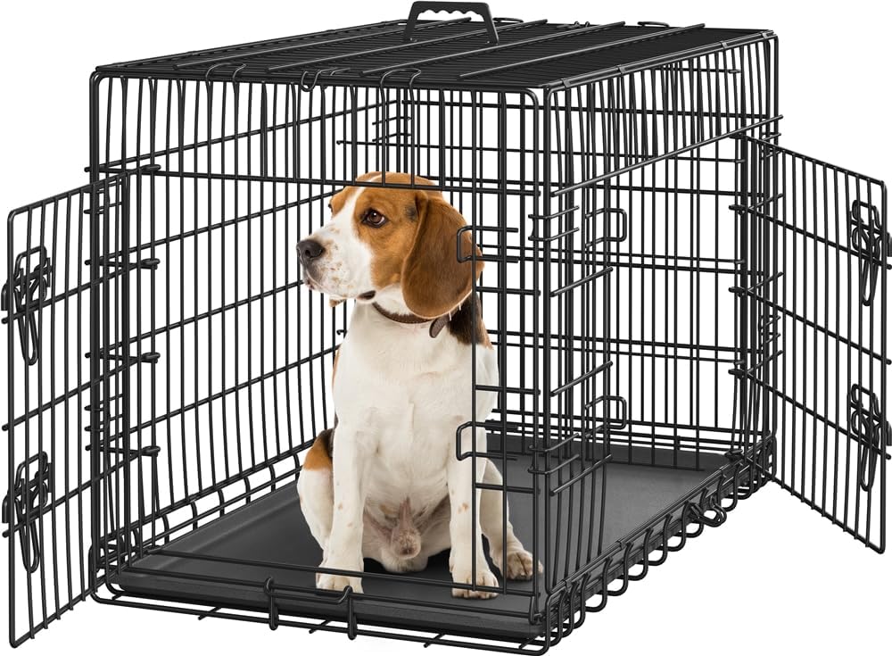 Yaheetech Gabbia per Cani Gatti Kennel in Metallo Cuccioli Pieghevole con Vassoio Rimovibile Doppia Porta e Divisorio Regolabile 122,5 × 73 × 80 cm Nero
