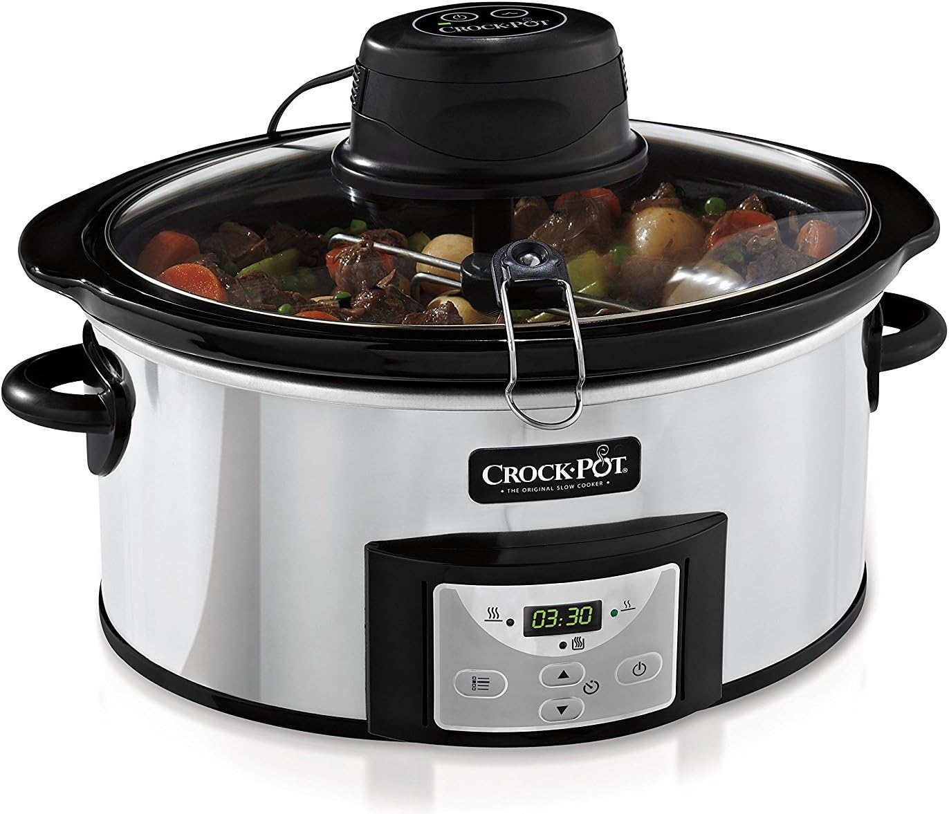 Crock-pot Slow Cooker, Slow Cooker, Automatic Shut-Off, 5.6 Litres, Up to 6-8 People, TimeSelect Function for Programming End of Cooking Time, Automatic Warm Function, Ceramic, 240W, Silver
