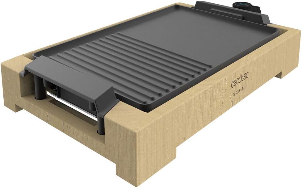 Cecotec Tasty&Grill 2000 Electric Grill Plate, 2000 W, Bamboo Structure, Adjustable Thermostat, Non-Stick Griddle, Cast Aluminium Coating, Dishwasher Safe